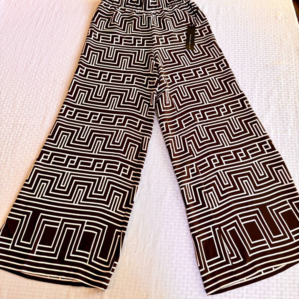 Chicos Black Label Wide Leg‎ Geometric Print Pants Cocoa Bean Brown Size 0 NEW
